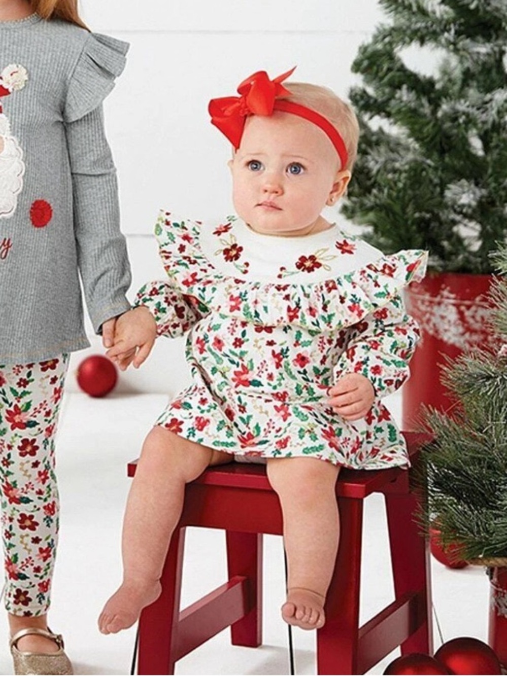 Mudpie Baby Girls Cream Corduroy Tunic with Poinsettia Detail NWT Size 0-3Months